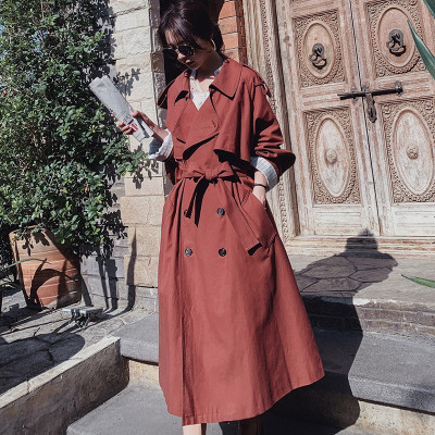 Quality Brand Women Trench Coat Red Khaki Double Breasted Wide-waisted Oversize Coat Office Lady Spring Autumn Outerwear 2020