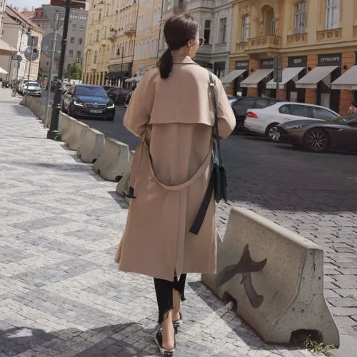 Spring Autumn Windbreaker Women Long Trench Coat Double-Breasted Belted with Flaps Slim Office Lady Outerwear Female Clothes