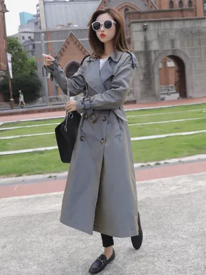 2020 British Style Victorian Trench Coat Waterproof Chameleon Cotton Long Femme Double-Breasted Lady Duster Coat Blue Pink