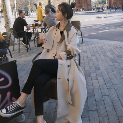 Fashion New Women Trench Coat Double-Breasted Long Patchwork with Belt Storm Flaps Spring Autumn Ladies Outerwear Clothes Coat