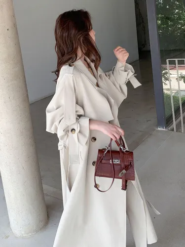 Brand New Beige Long Double-Breasted Trench Coat for Women Lady Duster Coat Female Cloak Spring Autumn Outerwear Clothes Quality