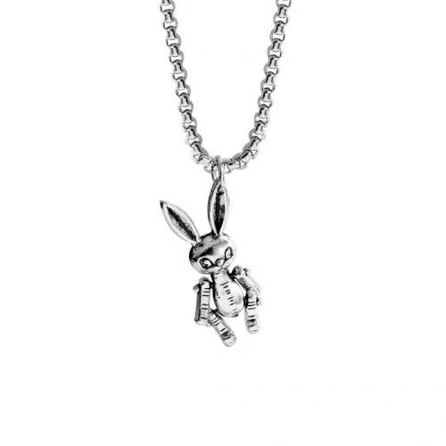 Cute simple rabbit pendant sterling silver necklace men and women clavicle chain ins tide hip hop street wild net red jewelry