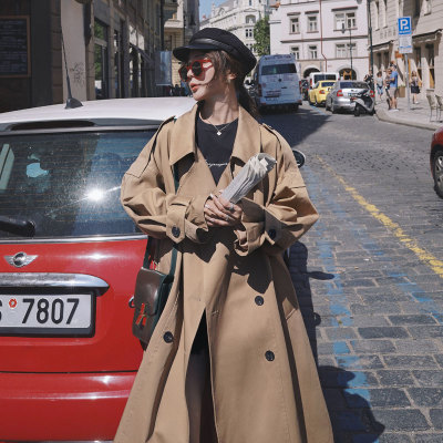 Fashion Korean Style Oversized Women's Trench Coat Double-Breasted Long with Belt Office Lady Windbreaker Spring Autumn Cloak
