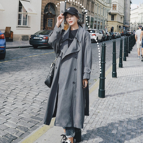 2020 Brand New Fashion Grey Women Trench Coat Office Lady Duster Coat Spring Autumn Cloak