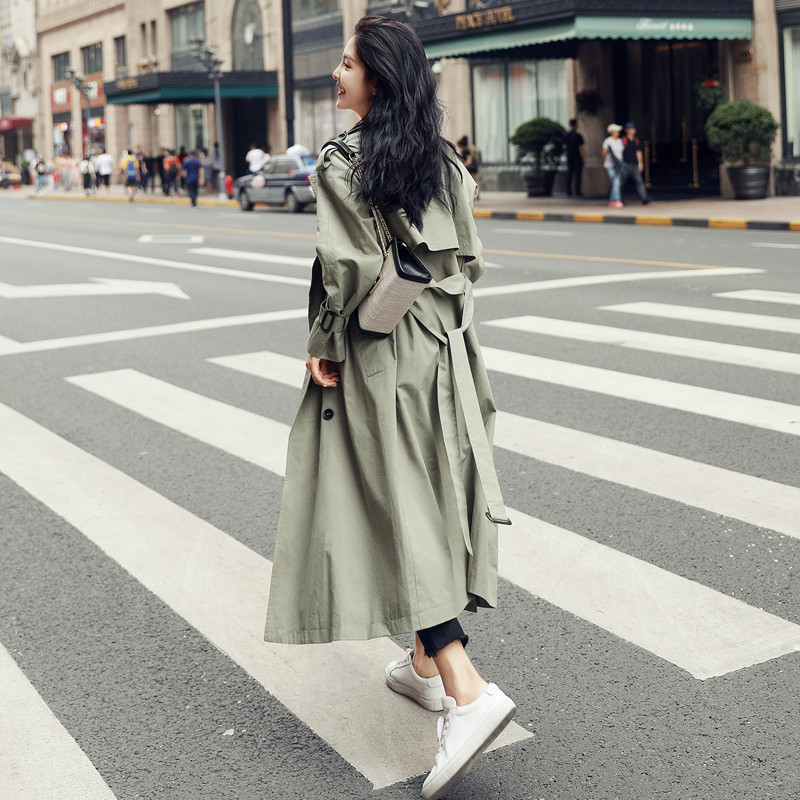 England Style Double-Breasted Long Women Trench Coat Belted with Flaps Spring Autumn Lady Windbreaker Duster Coat Female Clothes