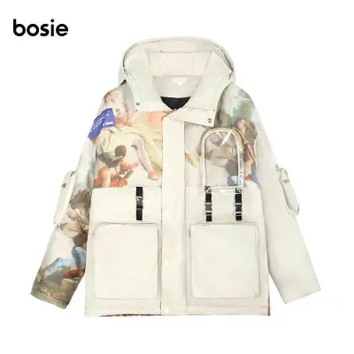 [Bosie down jacket men's loose casual tide brand thick coat winter lovers short cold-proof white duck down 8110]