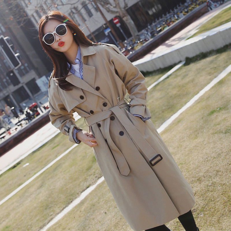 Brand New British Female Trench Coat for Women Khaki Double Breasted Long Belted Spring Autumn Outwear Office Lady Cloak