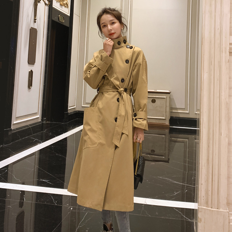 England Style Women's Windbreaker Trench Coat Long Single-Breasted Slim Belted with Flap Pocket Spring Autumn Cloak Outerwear