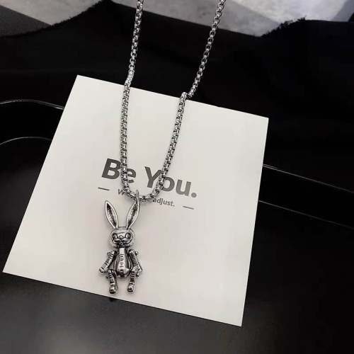 Cute simple rabbit pendant sterling silver necklace men and women clavicle chain ins tide hip hop street wild net red jewelry