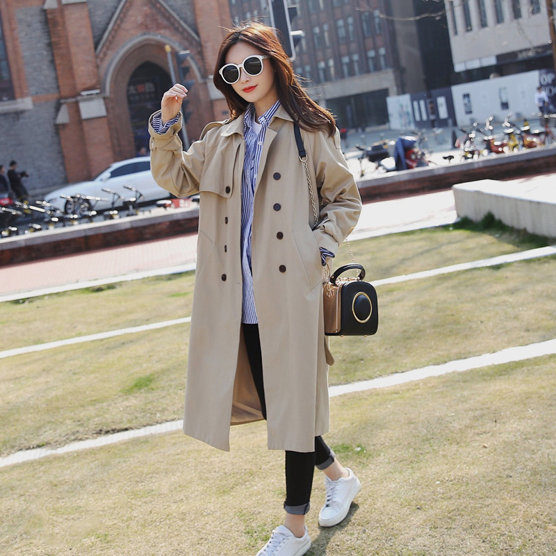 Brand New British Female Trench Coat for Women Khaki Double Breasted Long Belted Spring Autumn Outwear Office Lady Cloak