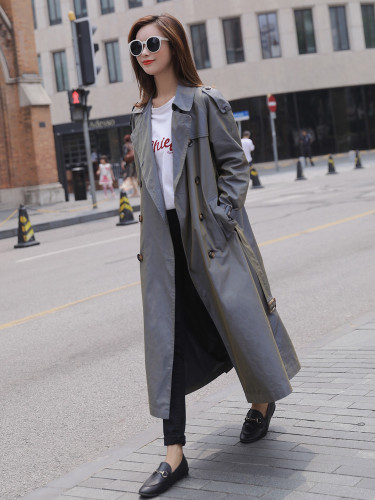 2020 British Style Victorian Trench Coat Waterproof Chameleon Cotton Long Femme Double-Breasted Lady Duster Coat Blue Pink
