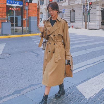 Khaki Windproof Trench Coat Women Long Double-Breasted Belted Oversize Duster Coat Cloak for Lady Outerwear Spring Autumn