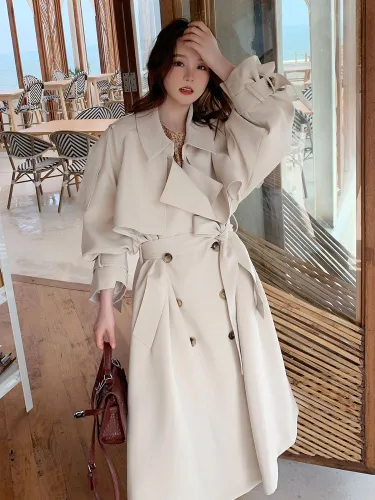 Brand New Beige Long Double-Breasted Trench Coat for Women Lady Duster Coat Female Cloak Spring Autumn Outerwear Clothes Quality