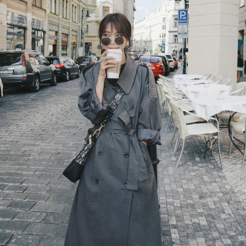 2020 Brand New Fashion Grey Women Trench Coat Office Lady Duster Coat Spring Autumn Cloak