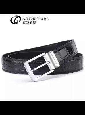 GOTHICEARI light luxury brand crocodile belly men's belt simple fashion pin buckle business suit belt new atmosphere pants belt 3.8cm black 125cm