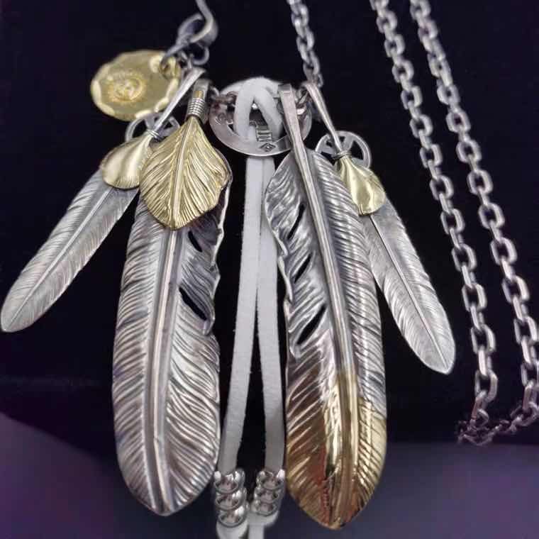 Luxury encounter ins feather necklace men's tide sterling silver Takahashi Goro Zhu Yilong star same paragraph Ale deerskin sweater chain