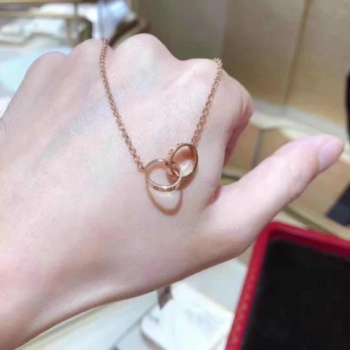 Cartier LOVE double ring necklace ring 18K rose gold without diamonds diamond clavicle chain female