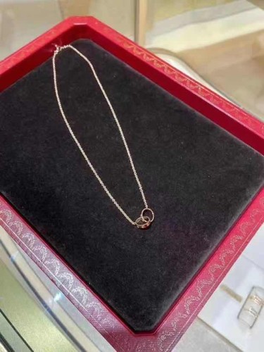 Cartier LOVE double ring necklace ring 18K rose gold without diamonds diamond clavicle chain female