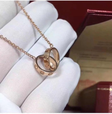 Cartier LOVE double ring necklace ring 18K rose gold without diamonds diamond clavicle chain female