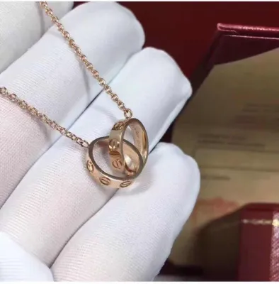 Cartier LOVE double ring necklace ring 18K rose gold without diamonds diamond clavicle chain female
