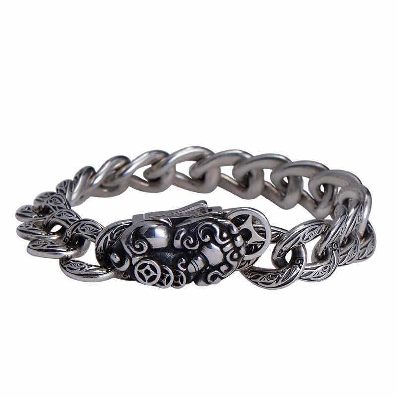 925 Sterling Silver Pixiu Bracelet Men's Lucky Tide Brand Fashion Retro Personality Transfer Niche Design Bracelet Bracelet