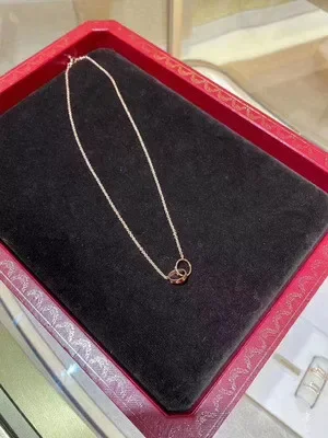 Cartier LOVE double ring necklace ring 18K rose gold diamond-less set with diamond clavicle chain woman