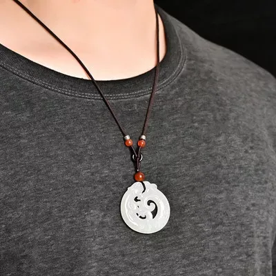 Xinjiang Hetian jade imitation antique jade pendant male jade necklace dragon