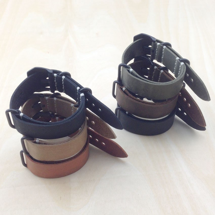 真皮手表带 小牛皮疯马复古一条过NATO手表链24MM黑棕色 厂家现货