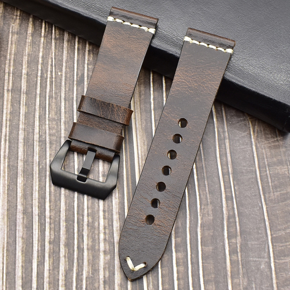 厂家现货底面同皮高级柔软油腊变色牛皮粗犷加厚欧美热卖表带可订