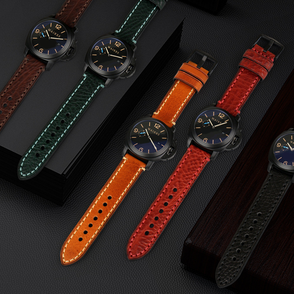 手工拉线意大利高级植鞣真皮手表带男士专用20/22/24/26mm可订制