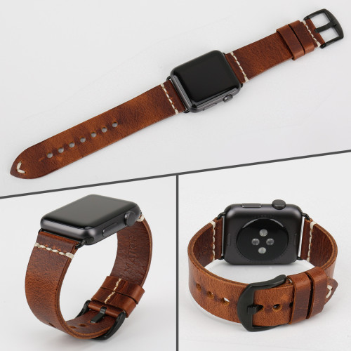 意大利油蜡皮适用苹果手表真皮表带适用apple watch iwatch band