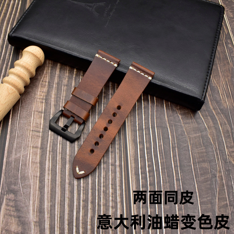 厂家现货底面同皮高级柔软油腊变色牛皮粗犷加厚欧美热卖表带可订