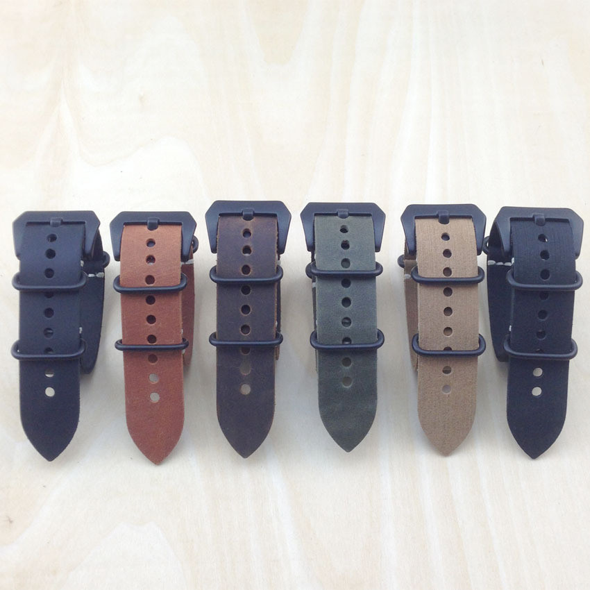 真皮手表带 小牛皮疯马复古一条过NATO手表链24MM黑棕色 厂家现货