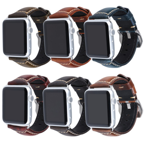 适用于苹果手表表带apple watch12345代头层真牛皮复古手表表带38