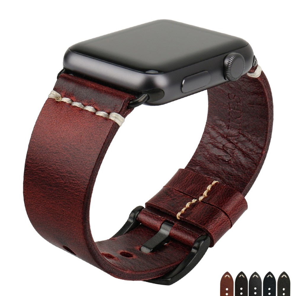 意大利油蜡皮适用苹果手表真皮表带适用apple watch iwatch band