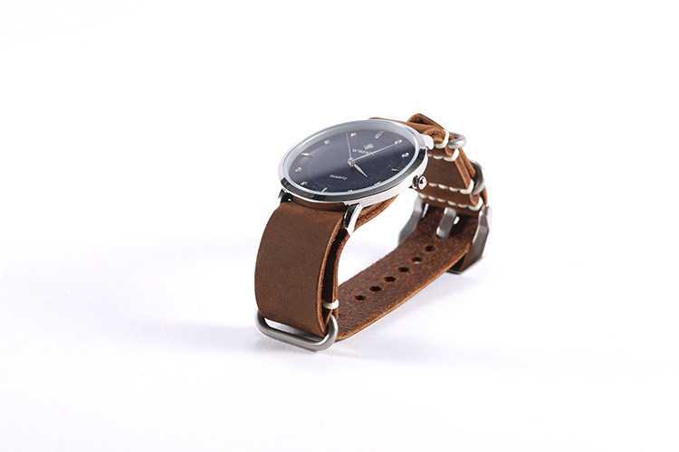 真皮手表带 小牛皮疯马复古一条过NATO手表链24MM黑棕色 厂家现货