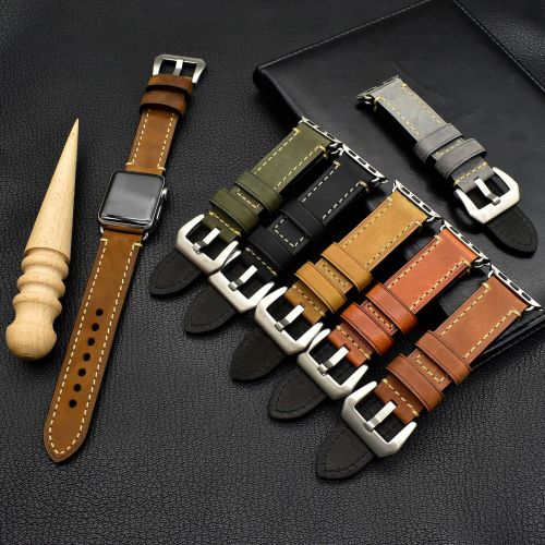 时尚男女款新款适用于Apple watch疯马皮真皮手表带苹果1/2/3/4/5