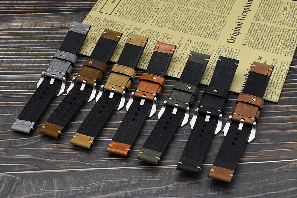 厂家真牛皮手表带疯马头层表链18/20/22/24/26MM手表皮带现货定制