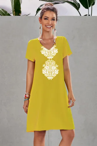 Copy Summer Tribal Print V-Neck Shift Casual Dress