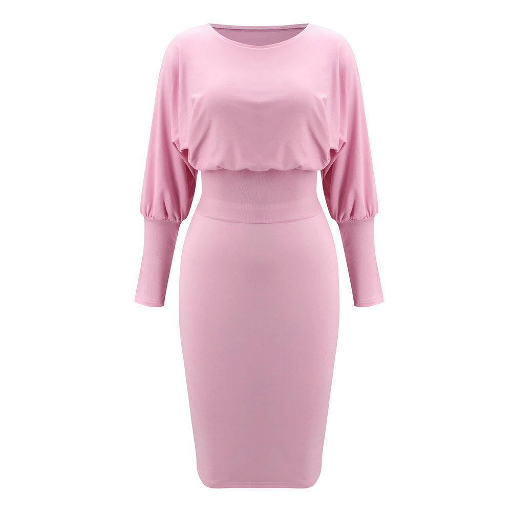 Fashion O-neck Long Sleeve Pencil Dress Women 2020 Autumn Winter Black Pink Bodycon Elegant Office Woman Dresses Robe Femme