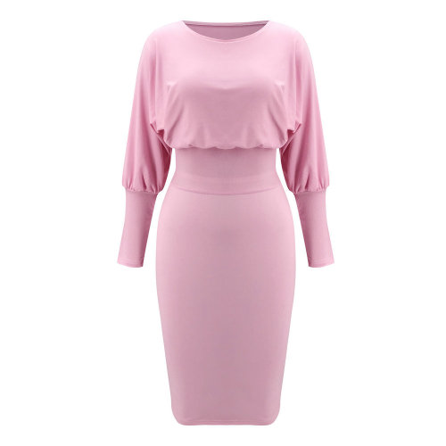 Fashion O-neck Long Sleeve Pencil Dress Women 2020 Autumn Winter Black Pink Bodycon Elegant Office Woman Dresses Robe Femme