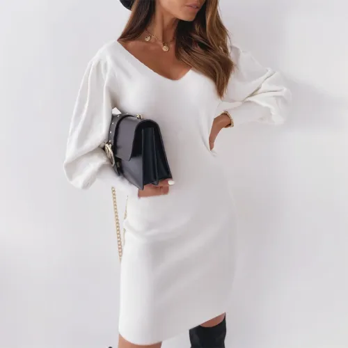 2020 Sexy Backless Lace Patchwork Women Dresses Autumn V Neck Lantern Long Sleeve Bodycon Dress Winter Slim Wrap Hip Dress Femme
