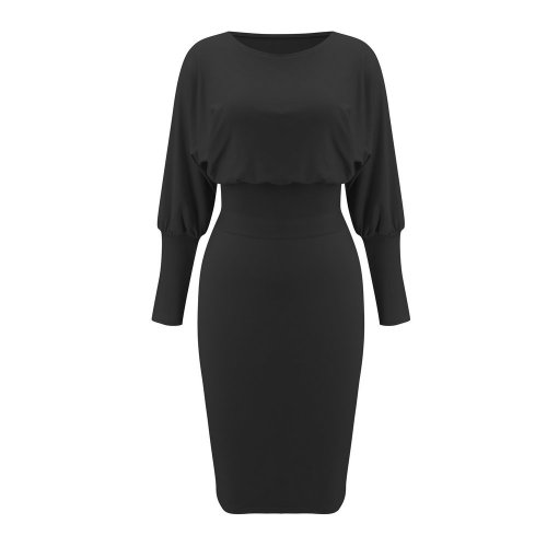 Fashion O-neck Long Sleeve Pencil Dress Women 2020 Autumn Winter Black Pink Bodycon Elegant Office Woman Dresses Robe Femme