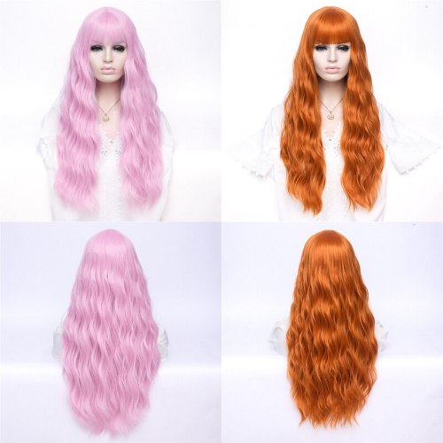 MSIWIGS Women Long Wavy Blonde Synthetic Wig with Bangs Grey Pink Hair Cosplay Girl Wig Heat Resistant