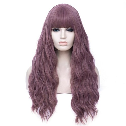 MSIWIGS Women Long Wavy Blonde Synthetic Wig with Bangs Grey Pink Hair Cosplay Girl Wig Heat Resistant