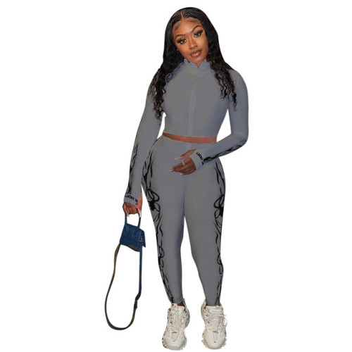 New Lucky Label 2 Piece Set Women ZipTop Pencil Pants Knitted High Stretch Outfit Jogger Matching Set Girl Wholesale Dropshpping