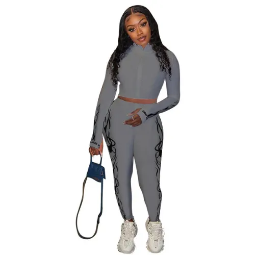 New Lucky Label 2 Piece Set Women ZipTop Pencil Pants Knitted High Stretch Outfit Jogger Matching Set Girl Wholesale Dropshpping