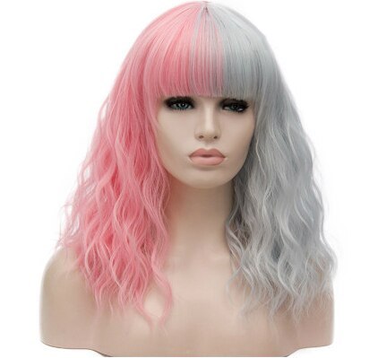Similler Cosplay Kinky Curly Short Women Synthetic Wig Ombre Red Pink Grey Heat Resistance Fiber Hair with Bangs
