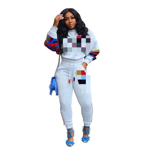 Tz10851 Amazon Hot Sale European And American Women's Camouflage Stitching Embroidery Sports Two-Piece Fashion Casual Suit