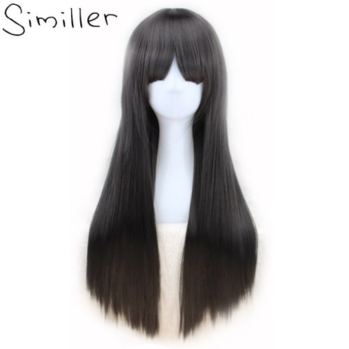 Similler 24 Synthetic Hair Women Long Natural Black Straight Wig High Temperature Fiber For Party Gift Brown 7 Colors Available
